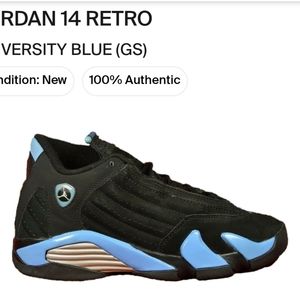 Air Jordan 14 Retro 6Y University Blue Black Met Silver.Size 6Y fits like wom